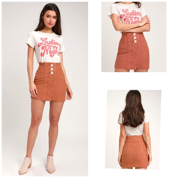 FP Terra Cotta button up miniskirt orange size 6 - Picture 1 of 4